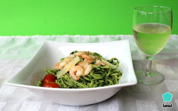 Recette de spaghettis verts aux crevettes