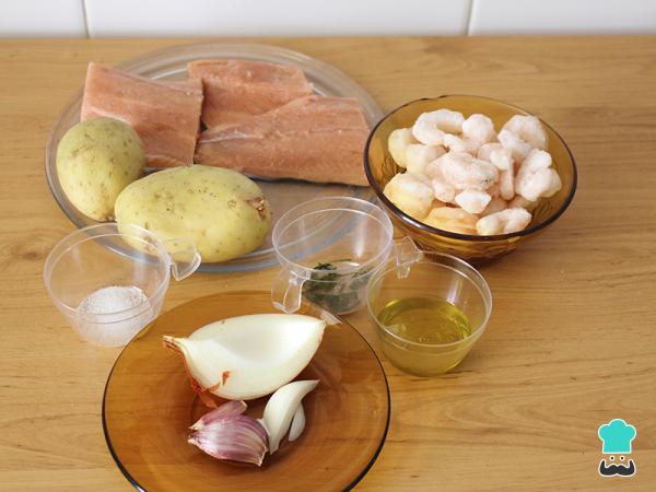 Recette de Saumon au Four avec Pommes de Terre et Crevettes - Étape 1