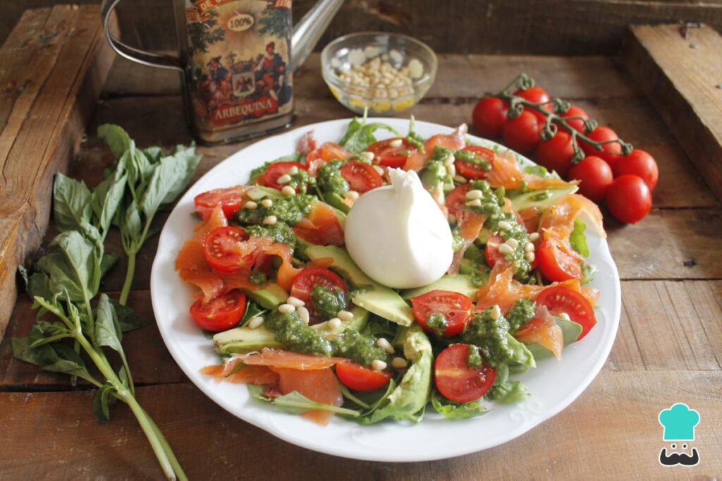Recette de Salade Burrata à la tomate, roquette et pesto