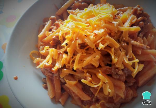 Recette de pâtes à la viande hachée et tomates frites - Étape 6