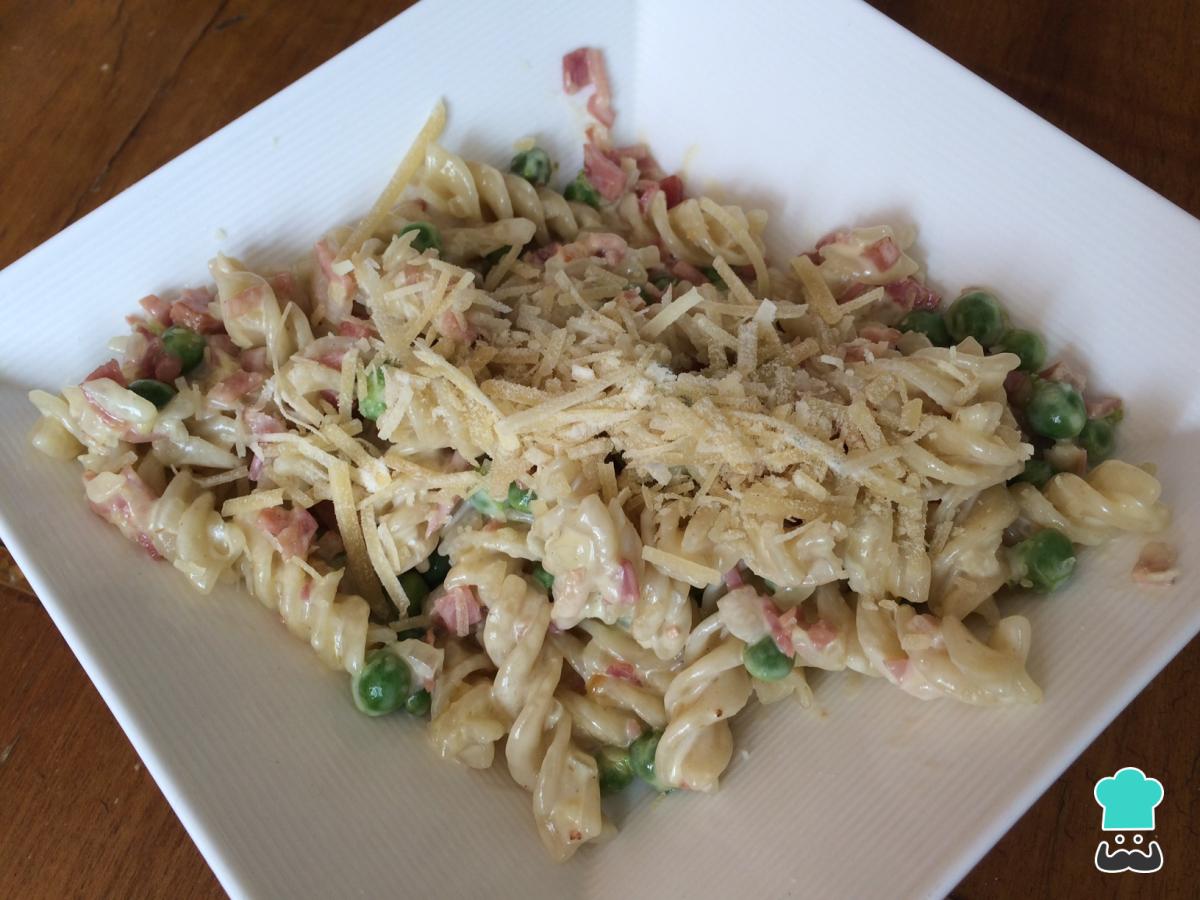 Recette de pâtes aux petits pois et bacon