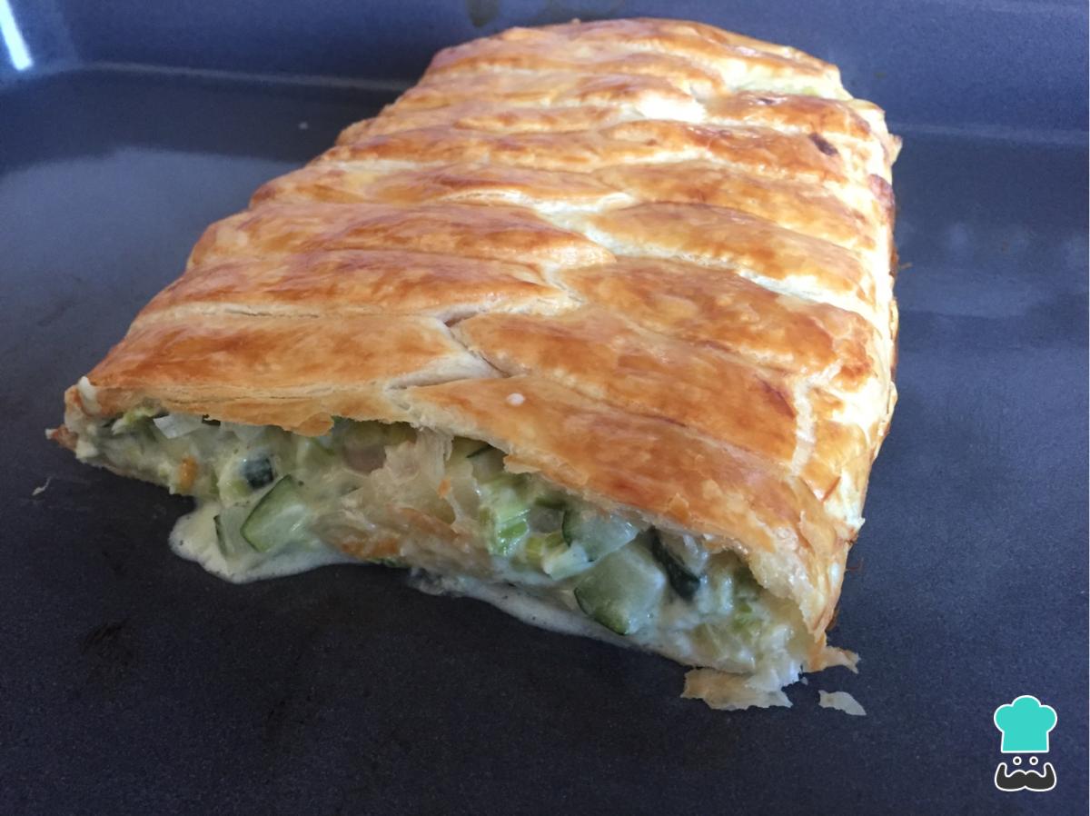 Recette de feuilleté aux poireaux, chèvre, courgettes et crevettes